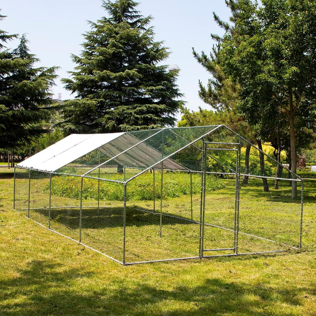 Large Metal Chicken Coop with Waterproof Cover, Anti-UV Cover for Outdoor (10' L x 25.5' W x 6.56' H) L53167