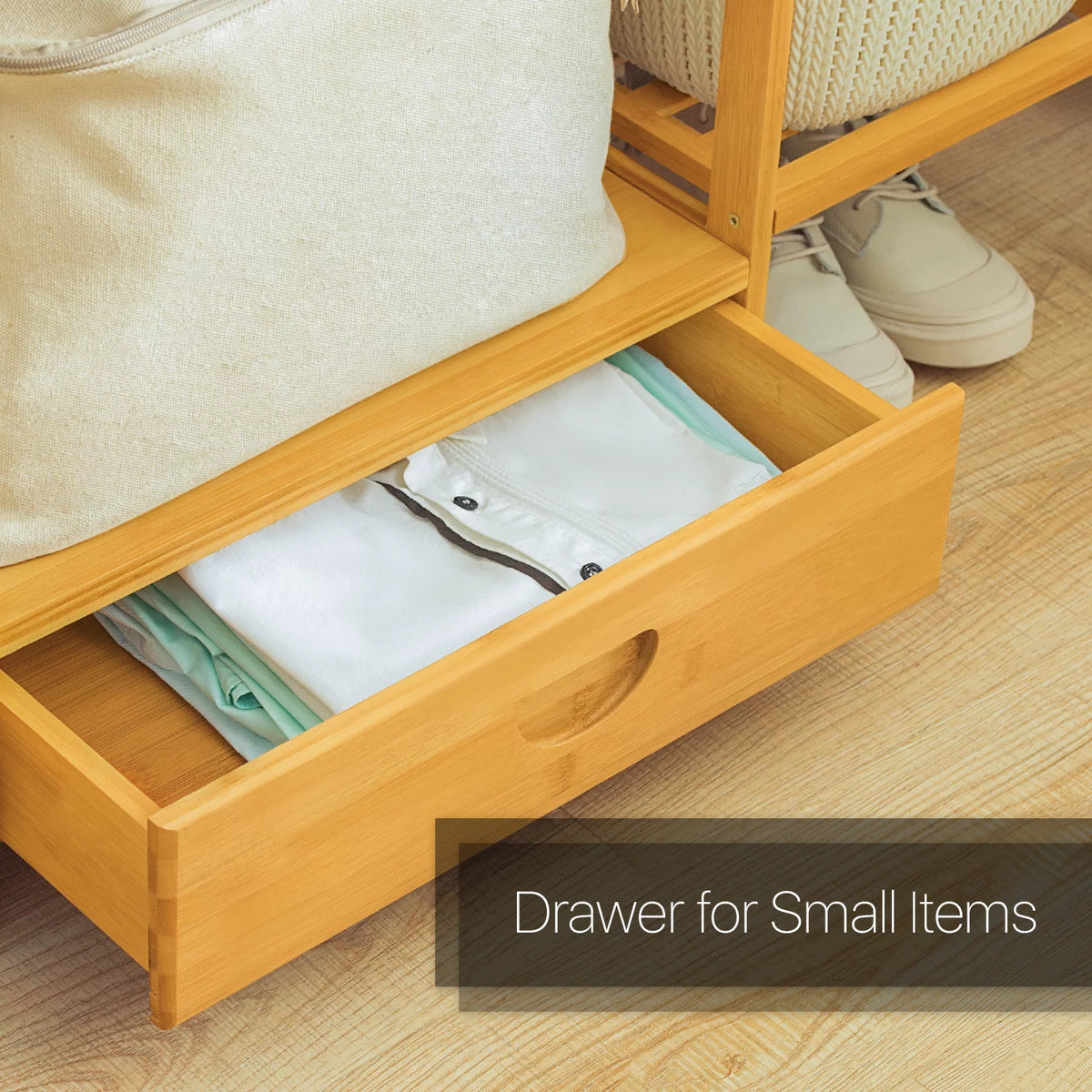 Bamboo 2 Drawers Coat Pants Rack Wardrobe V2788