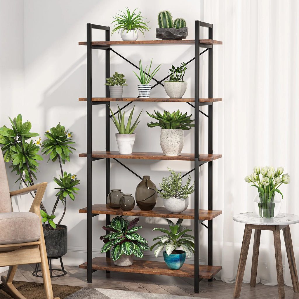 5 Tier Rustic Brown Bookcase U32966