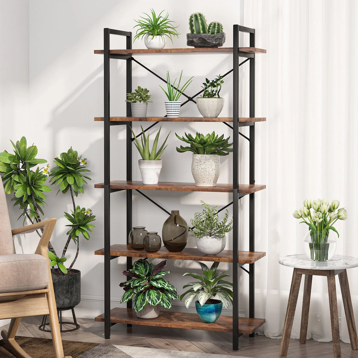 5 Tier Rustic Brown Bookcase U32966
