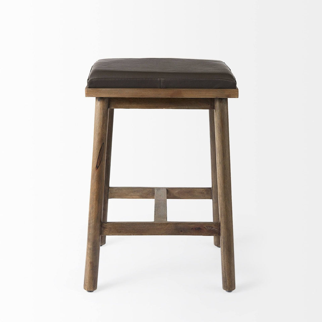 Cognac Brown Leather Medium Brown Wood Bar Stool T229