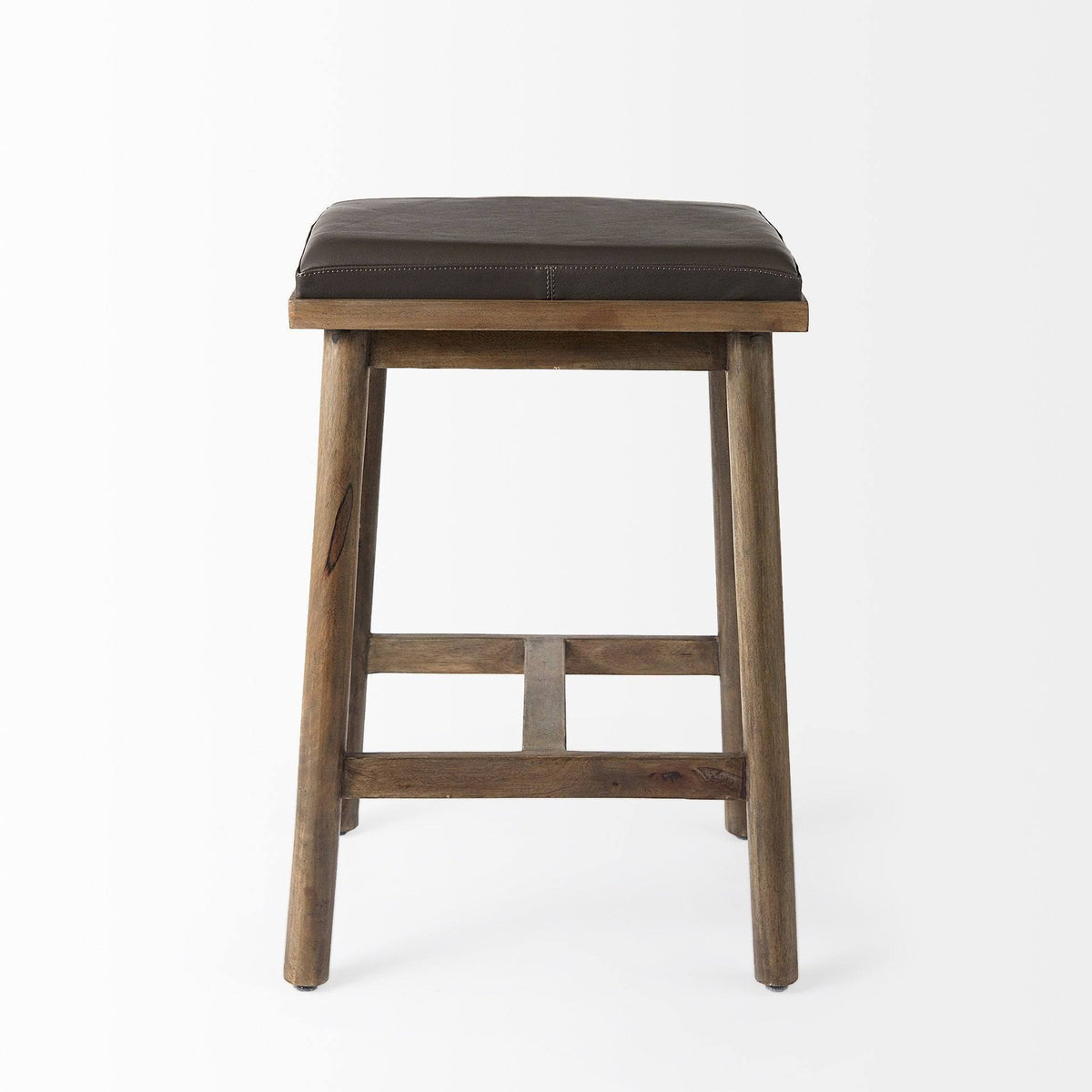Cognac Brown Leather Medium Brown Wood Bar Stool T229
