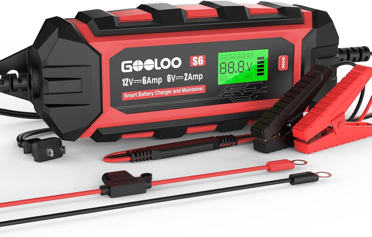 6 Amp 6V 12V Battery Charger Maintainer for Lead-Acid Battery Up to 150Ah LCD Display Pack of 2 L605