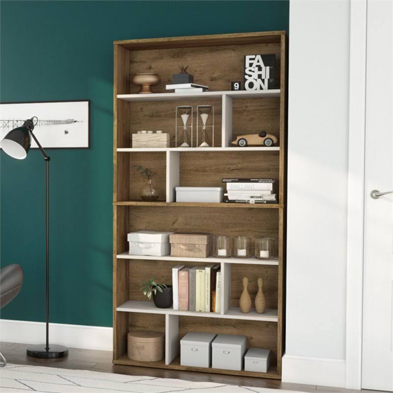 2-Piece Asymmetrical Shelving Unit Set in Rustic Brown u0026 Sandstone X739328