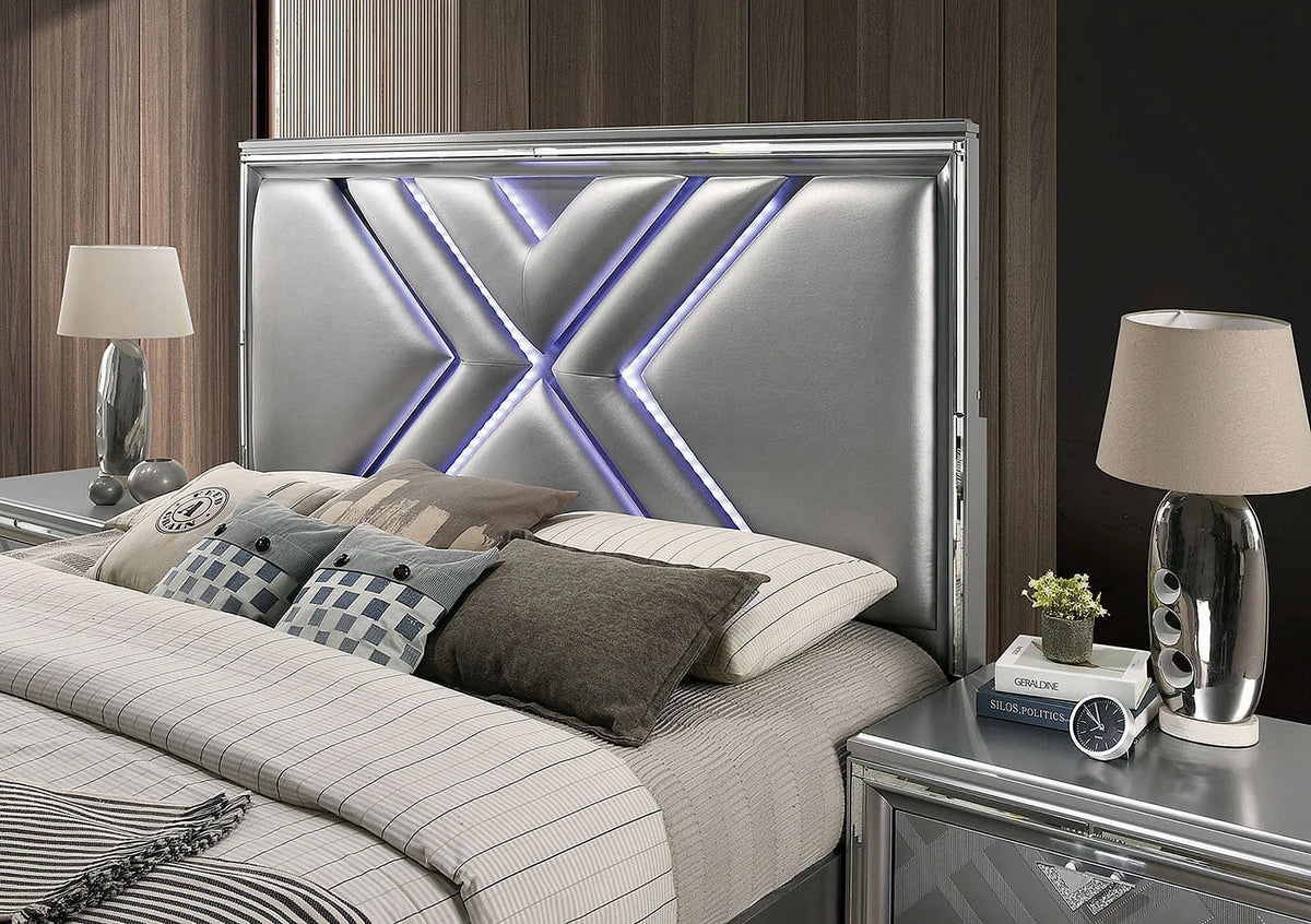 Queen Size Bed with Drawers and LED Q68922