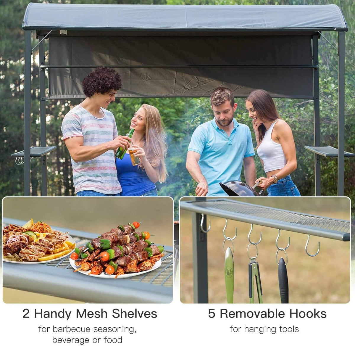 7FT BBQ Grill Gazebo Canopy with Sun Shade Panel S222