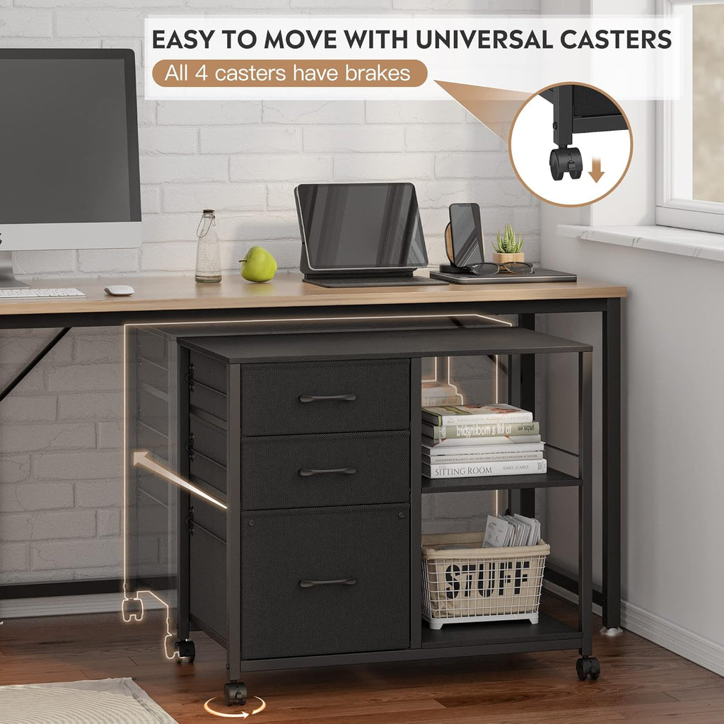 Black 3 Drawer Lateral File Cabinet with Metal Frame Q934225