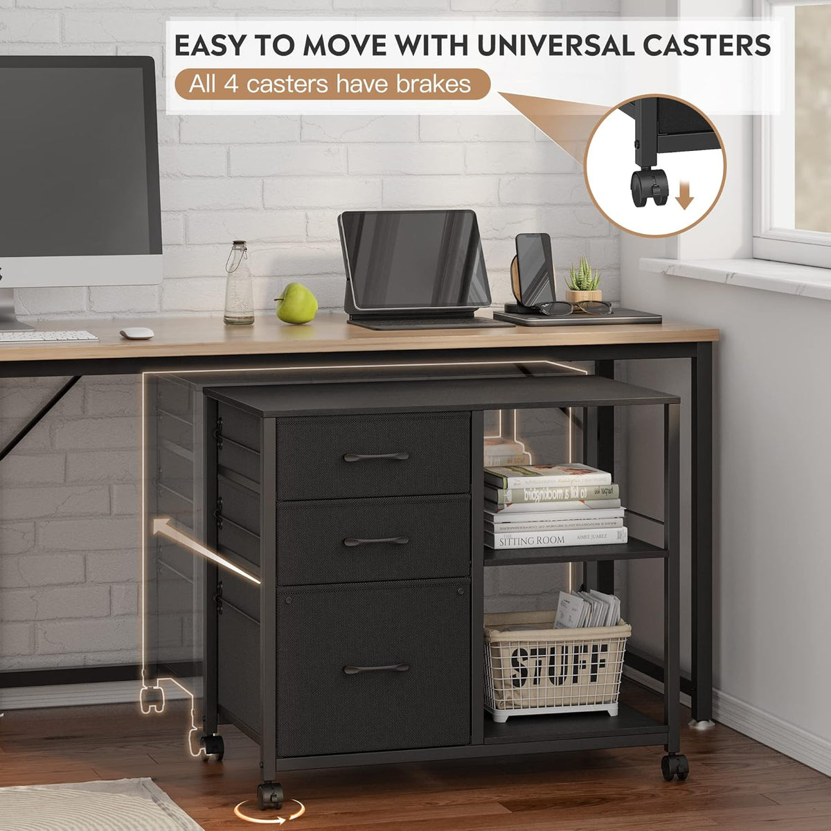 Black 3 Drawer Lateral File Cabinet with Metal Frame Q934225