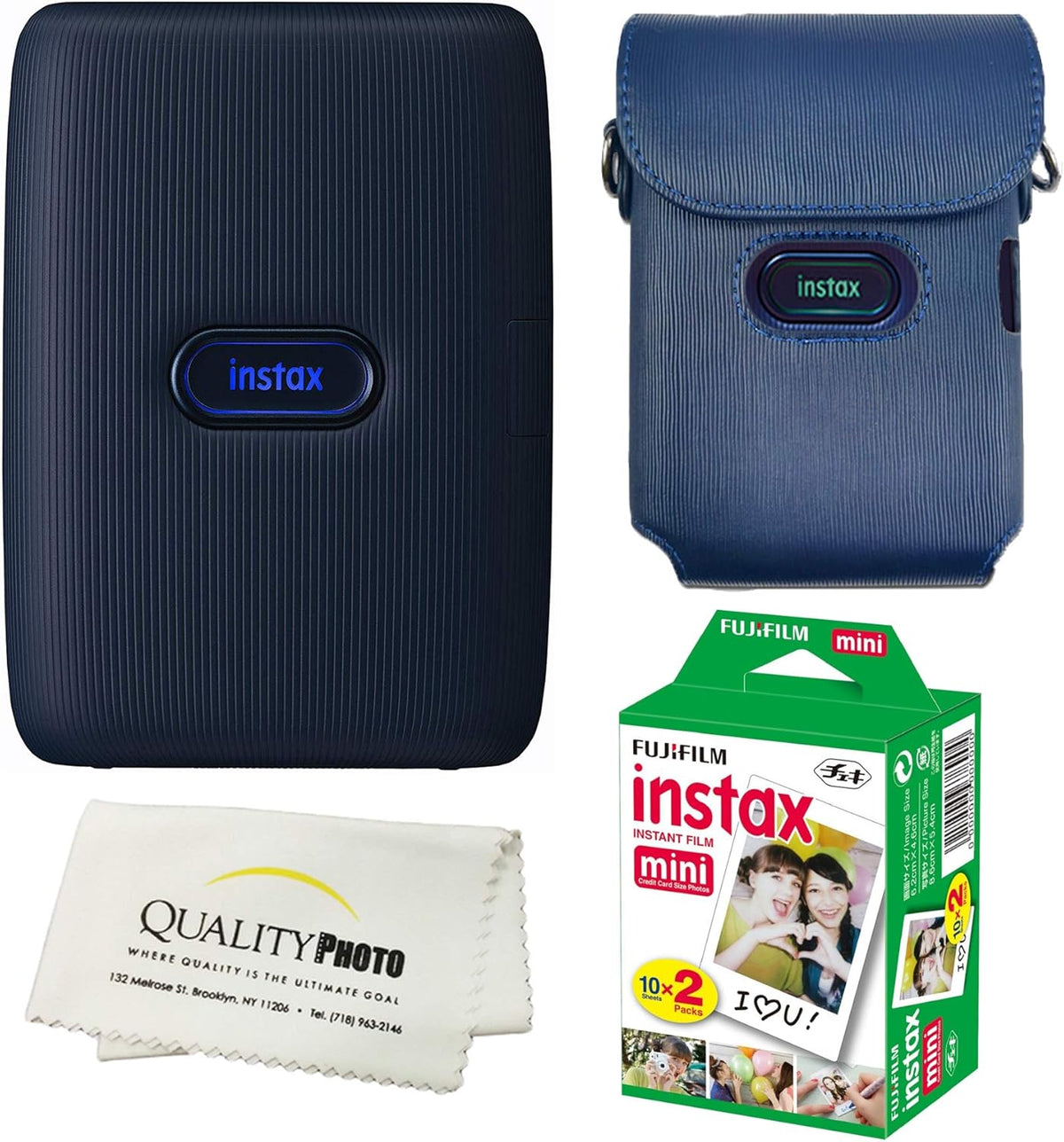 Instax Mini Link Smartphone Printer Bundle with Case and 20 Films (White) C136