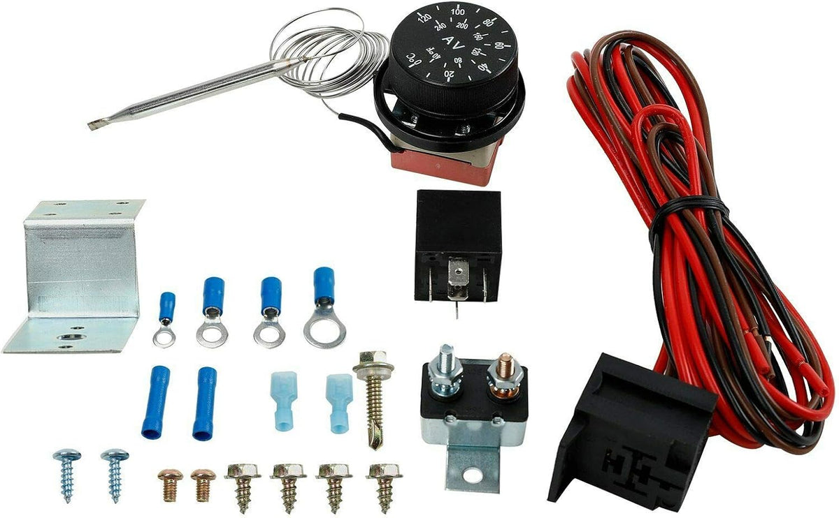 16" Slim Push Pull 12V Electric Radiator Cooling Fan with Thermostat Control Relay Wire Kit Pack of 2 J302