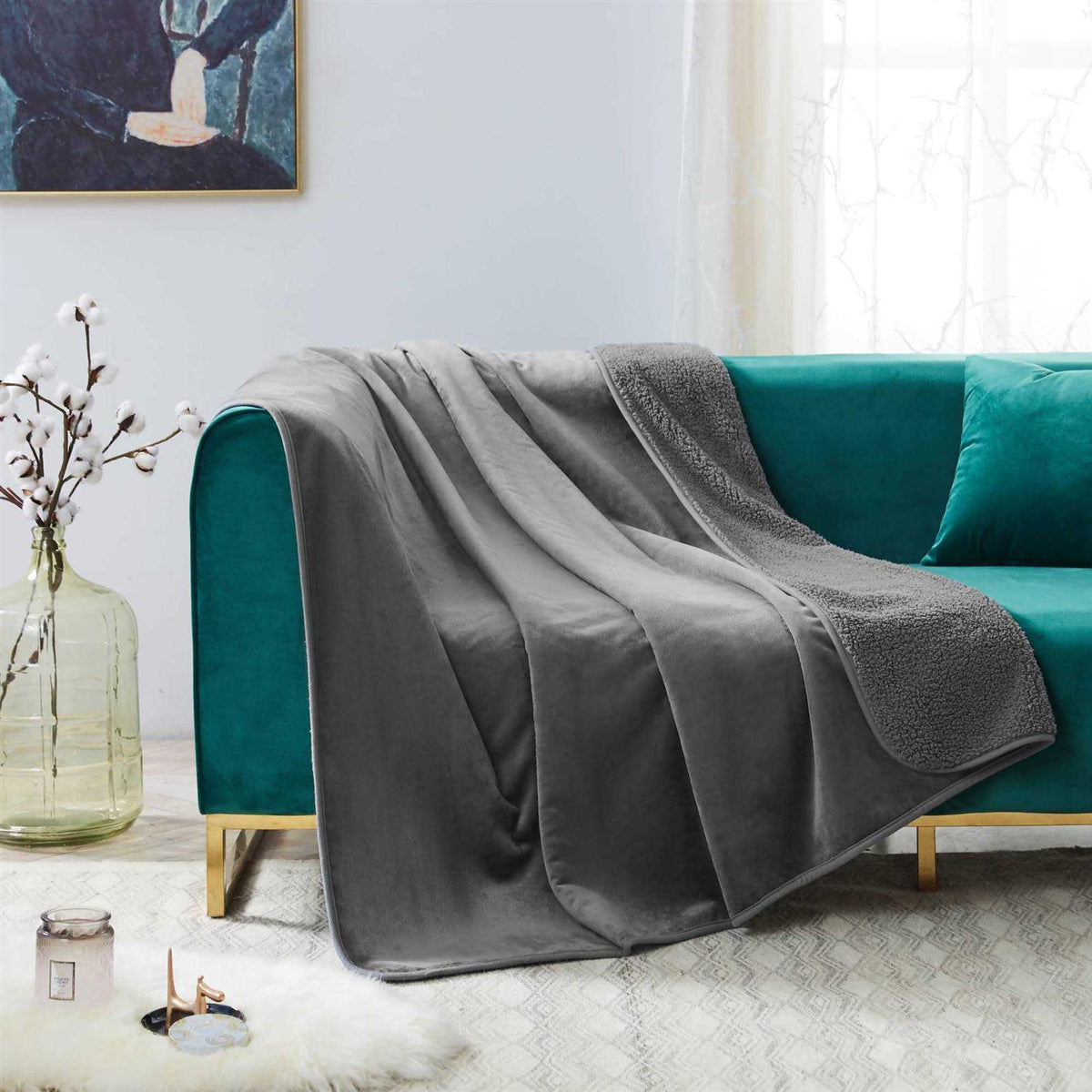 Waterproof Leakproof Grey Sherpa Dog Blanket Q404
