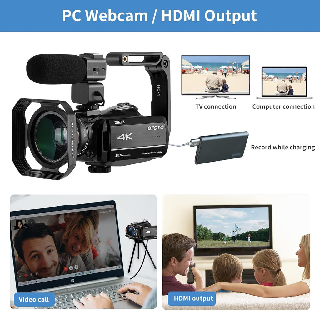 4K 1080P 60FPS Video Camcorder with 30X Zoom Infrared Night Vision Q82459
