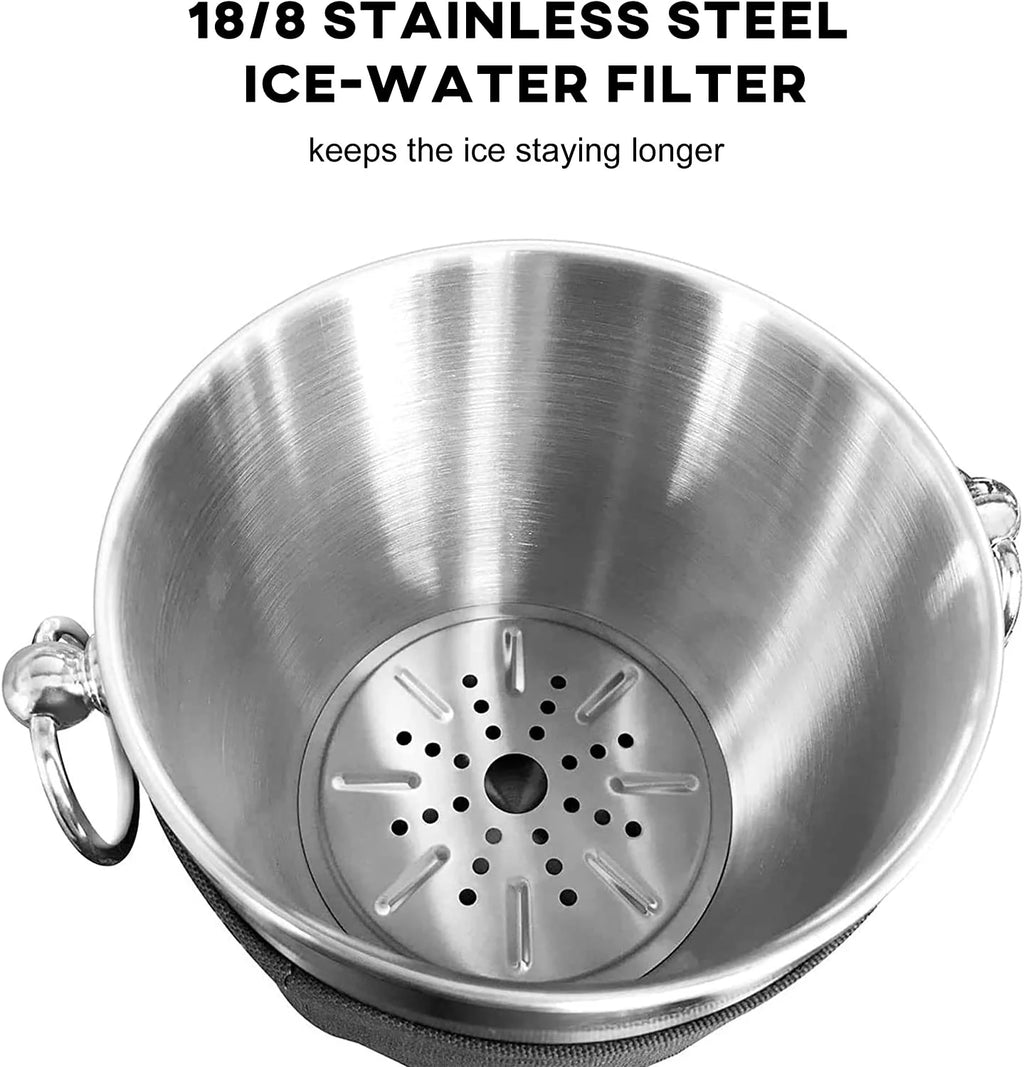 Black Double Walled Stainless Steel Insulated Ice Bucket with Nylon Holder A384