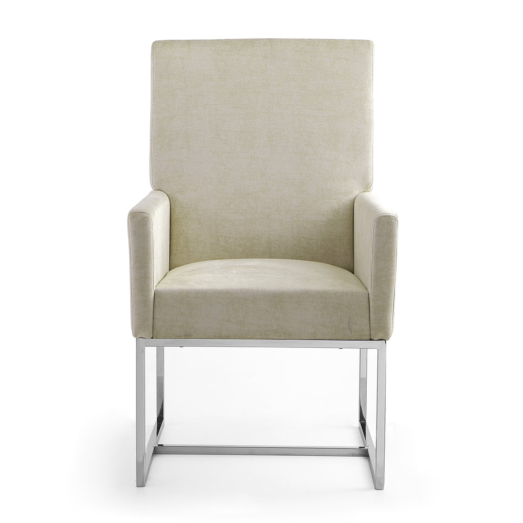 Champagne Upholstered Metal Dining Armchair V540