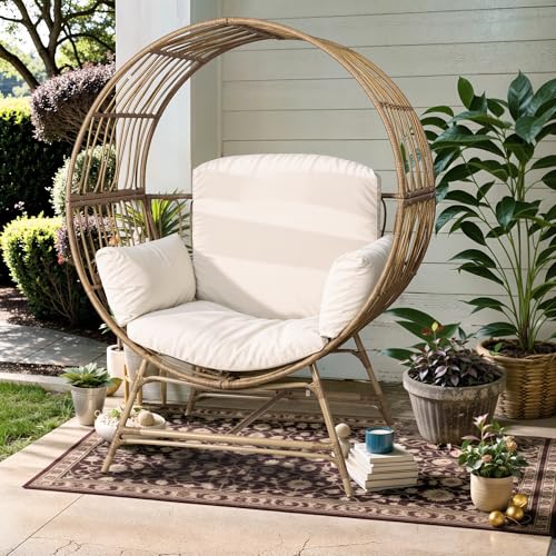 Oversized Rattan Egg Chair with Thicken Cushion, 350LBS Capacity X578