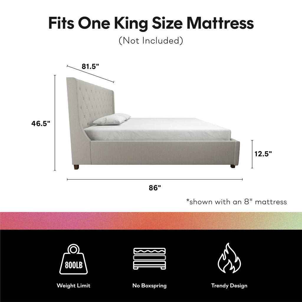 King Light Gray Linen Upholstered Bed J53110