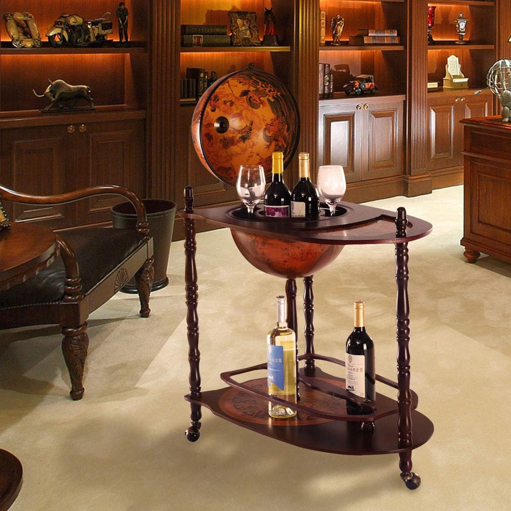 34.5’’ Wine Bar Cart with Wheels, 2 Storage Shelves, Wood Liquor Cabinet U90122