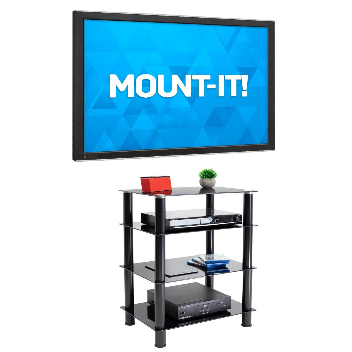 Tempered Glass 4-Tier Media Stand, Black Z15409