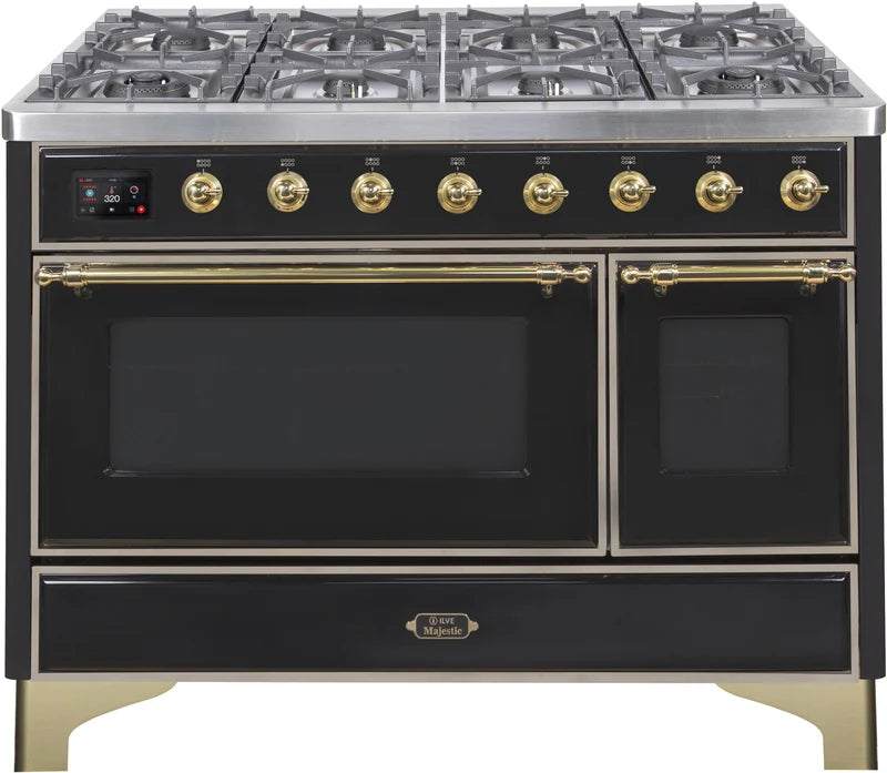 48 Dual Fuel Propane Gas Range Glossy Black Brass Trim D333670