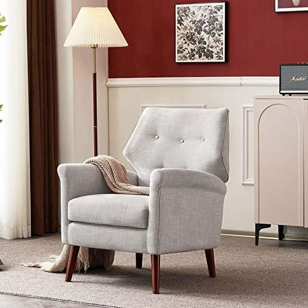 Chenille-Black&White Upholstered Fabric Armchair with Wood Legs O543118