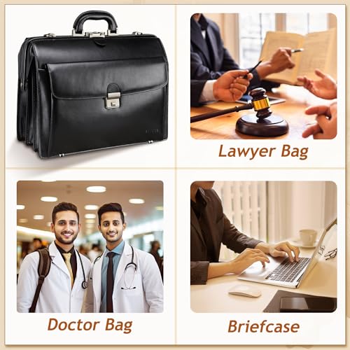 Leather Briefcase with Lock Attache Case 15.6 Inch Laptop Doctor Bag O102