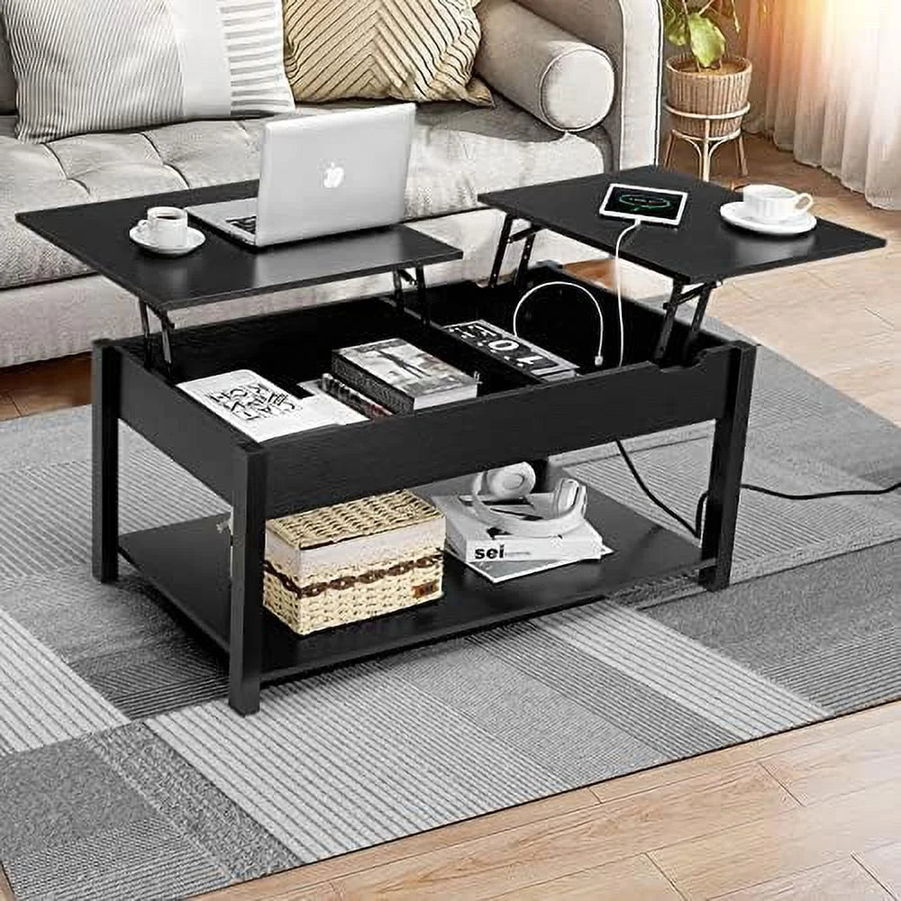 42.5" Lift Top Coffee Table with Hidden Compartment and USB Ports F222