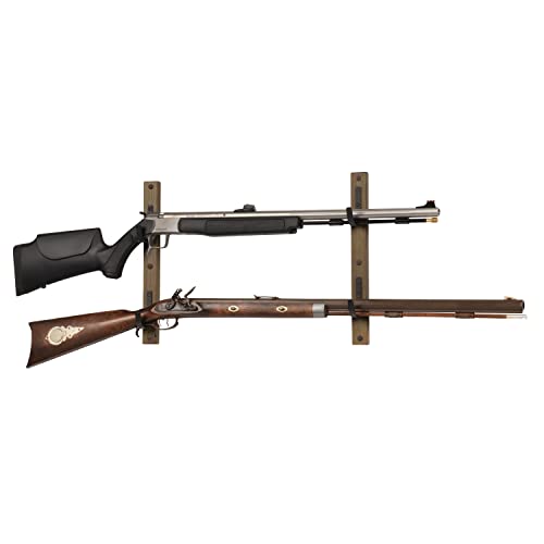 Brown/Black Wood Rifle Rack with Metal Hooks O88014