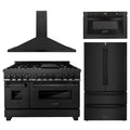 48 in. Dual Fuel Range, Range Hood, Microwave Drawer, Refrigerator in Black Stainless G6655