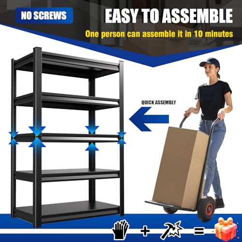 72" Black Metal Garage Shelving 3000LBs 5T Adjustable I336951