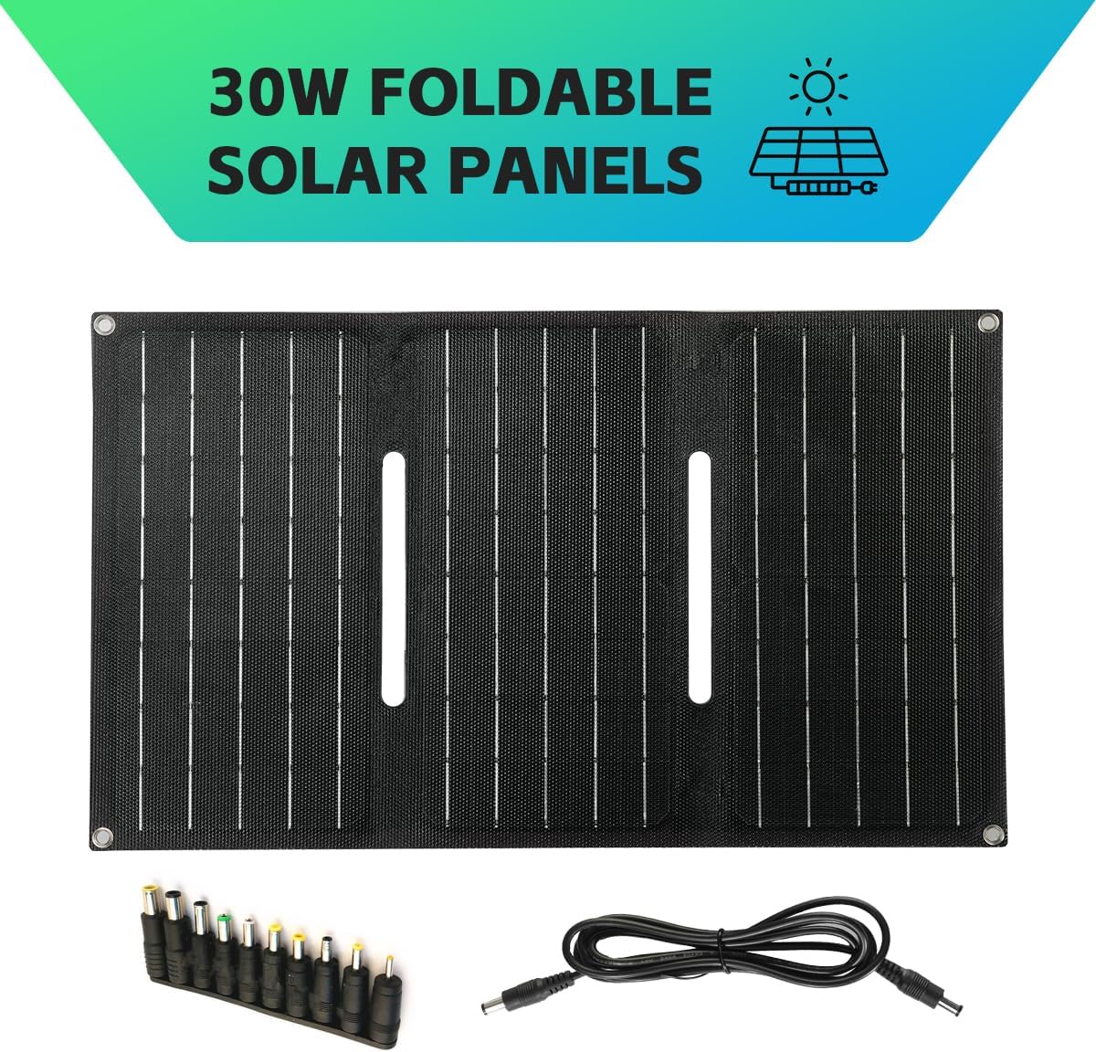 30W Foldable Solar Panel Battery Charger with USB Ports & DC Output F1435