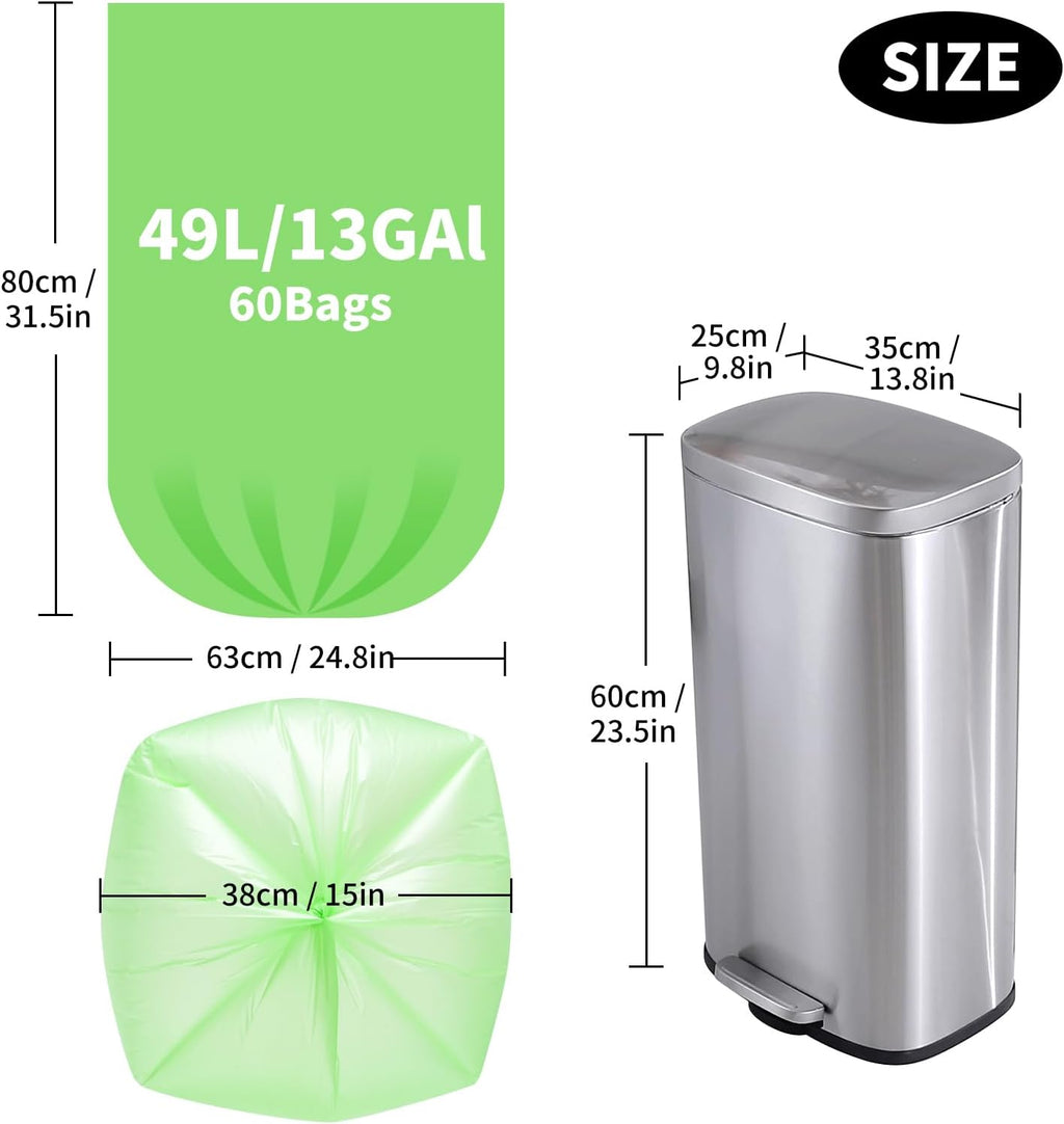 Biodegradable Tall 13 Gallon 60 Counts Thickened 1.4 Mil Unscented Garbage Bags R5142