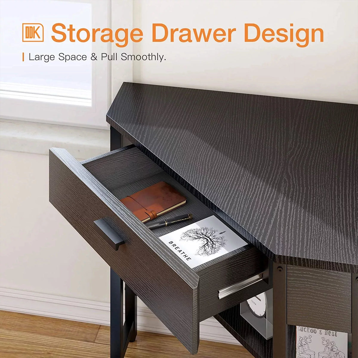 Black Corner Computer Desk with Storage Drawer A88159