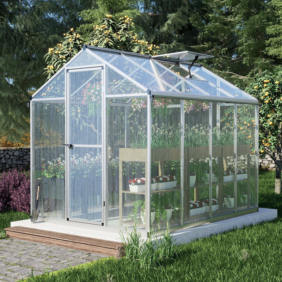 White 6' x 8' Polycarbonate Greenhouse with Aluminum Frame R690