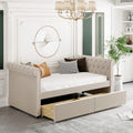 Beige Upholstered Daybed with Storage and 2 Drawers R816