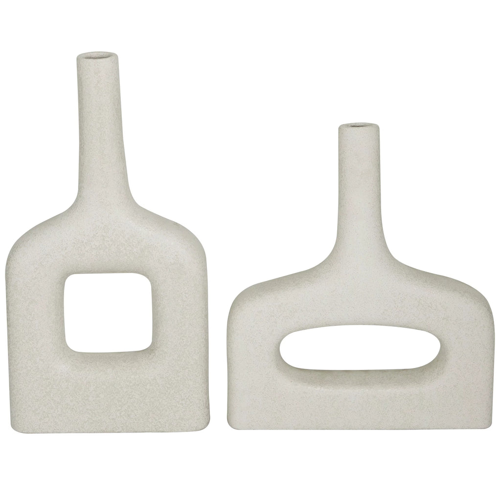 Ceramic Round Donut Shaped Vase Set of 2 White Y3048