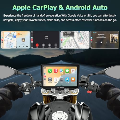 7-Inch Motorcycle GPS Navigation System with Apple CarPlay & Android Auto, Waterproof Touchscreen, Bluetooth, IP67 Waterproof Q351366