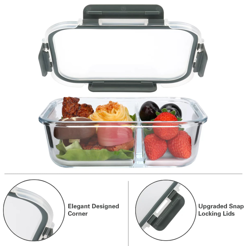 5-Pack 36 Oz 2 Compartments Glass Food Storage Containers with Locking Lids I341260