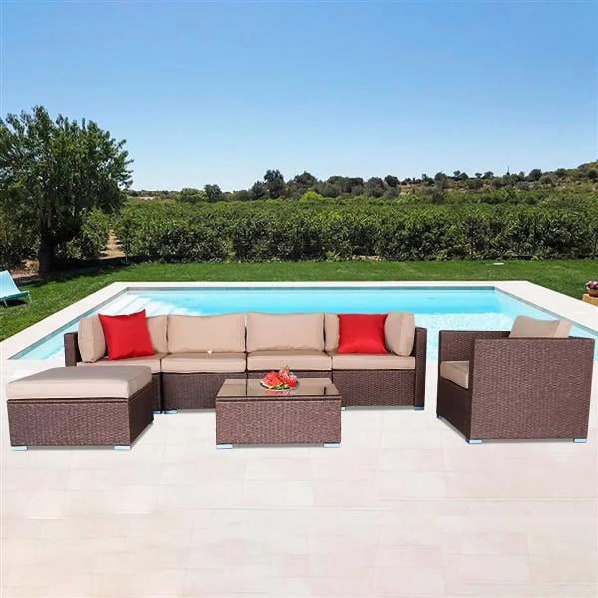 7 Pieces PE Wicker Rattan Corner Sofa Set M715