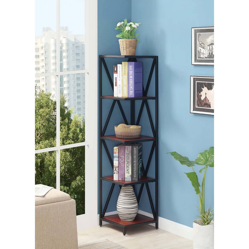 Cherry/Black Metal 5 Tier Corner Bookcase M42832