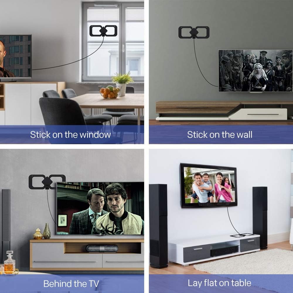 Indoor HDTV Antenna with Amplifier Signal Booster, 4K 1080p, 13.3ft Coax Cable, Pack of 2 T381648