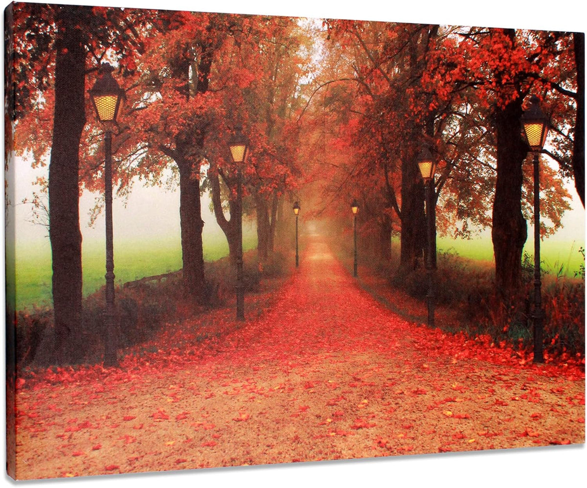Red Maple Forest LED Wall Art Canvas Pictures 15.8x11.8inch E978194