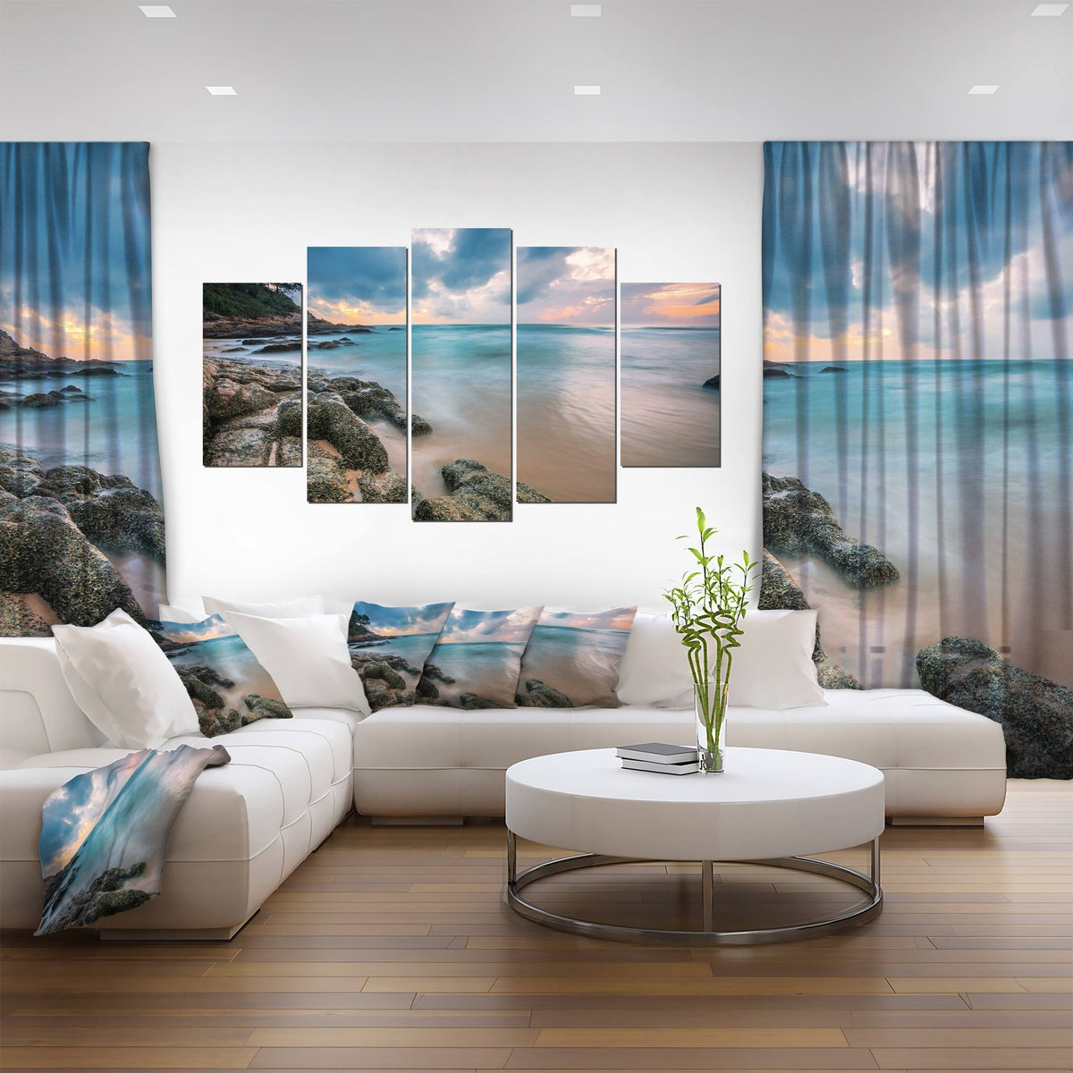 Extra Large Seascape Art Canvas (5 Piece), 60x22 x 28x22 Z596