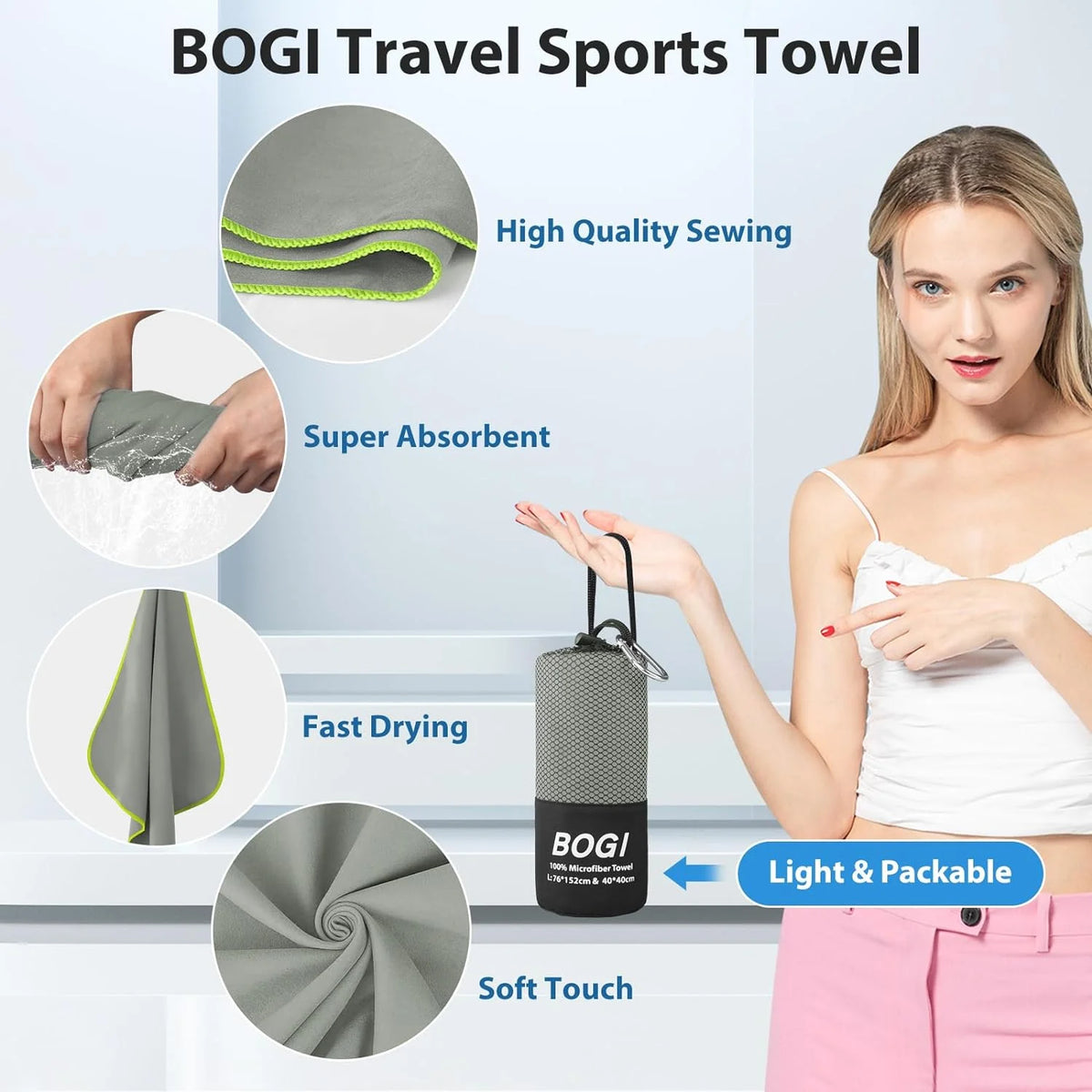 Grey Microfiber Travel Towel 2 Pcs 16''x32'' A5129