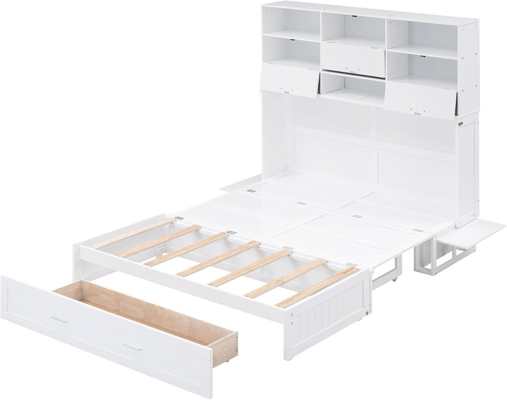Queen Size Murphy Bed with Bookcase and Drawer M104