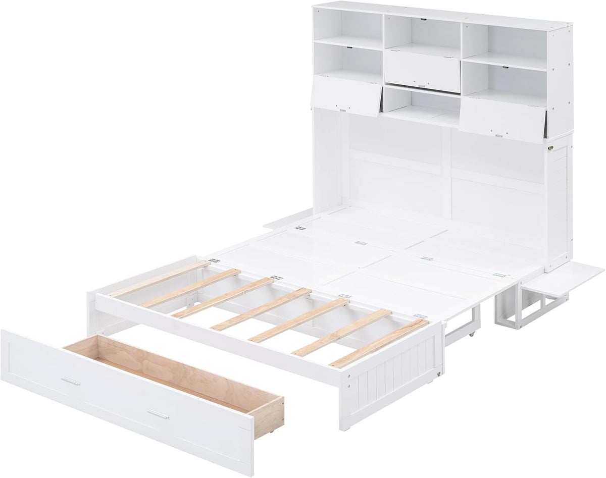 Queen Size Murphy Bed with Bookcase and Drawer M104