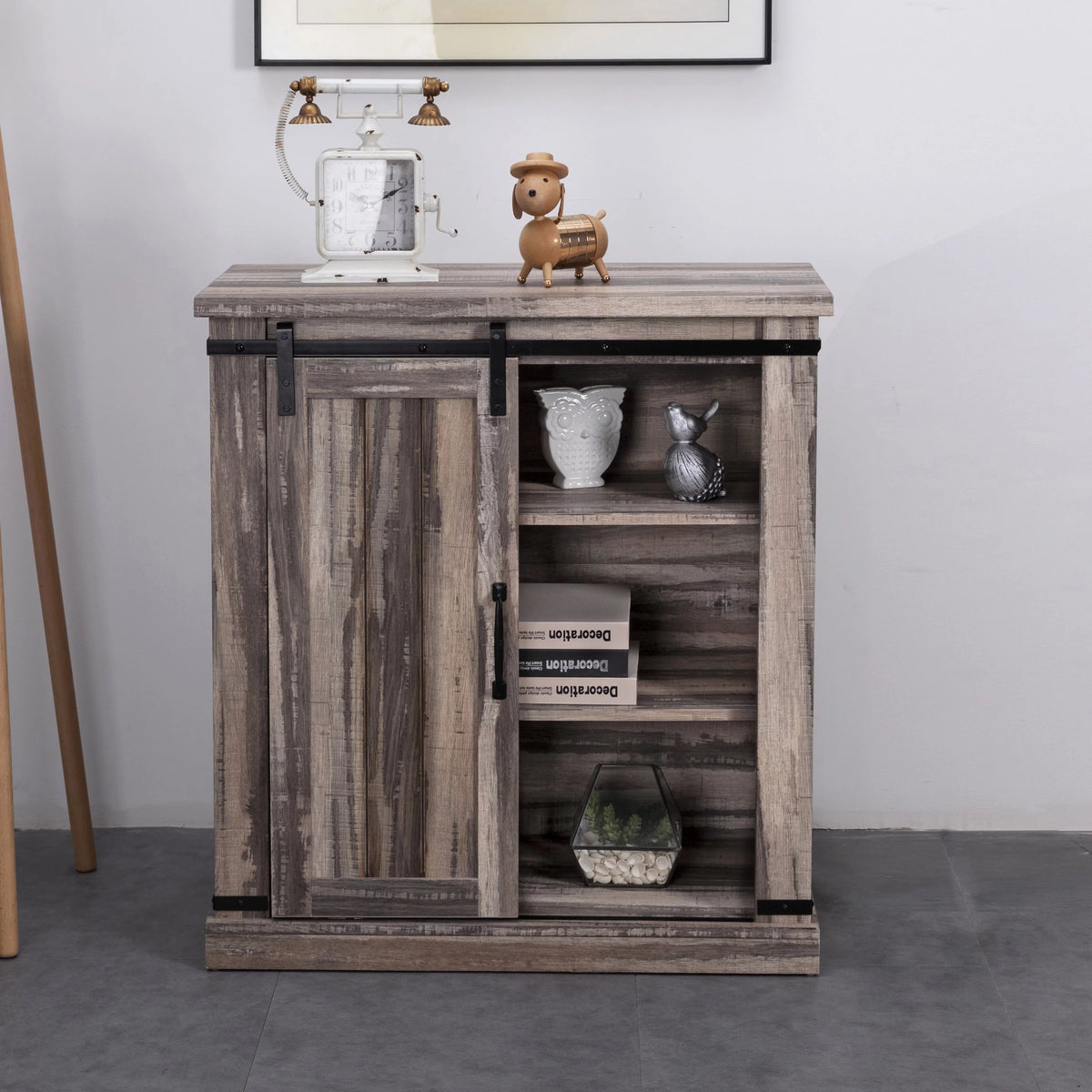 Aged Wood Sliding Barn Door Accent Cabinet S7043