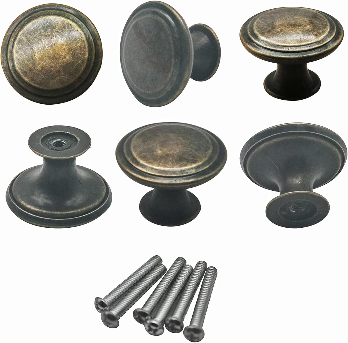 Antique Brass 6 Pack 1.18 inch Cabinet Knobs and Pulls F7581