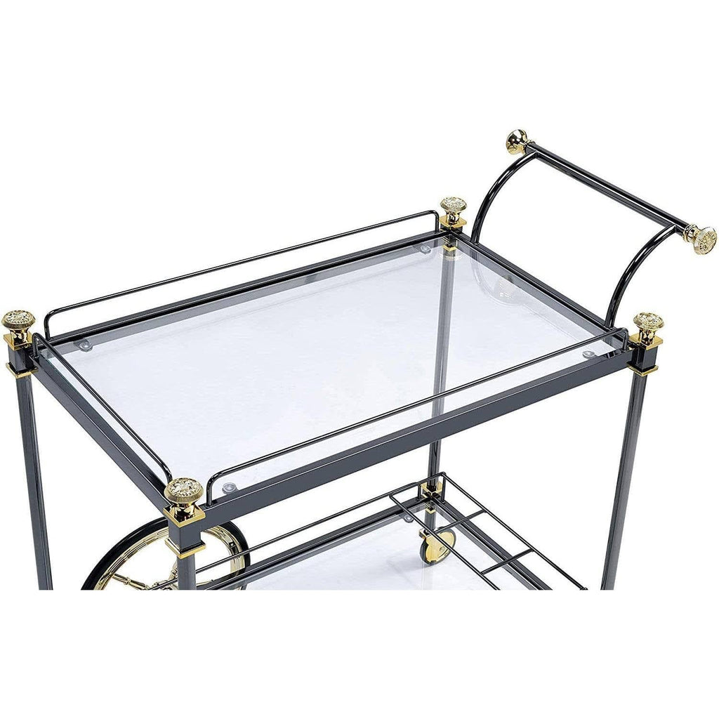 Metal Framed Serving Cart with Glass Shelves Black and Gold U7002