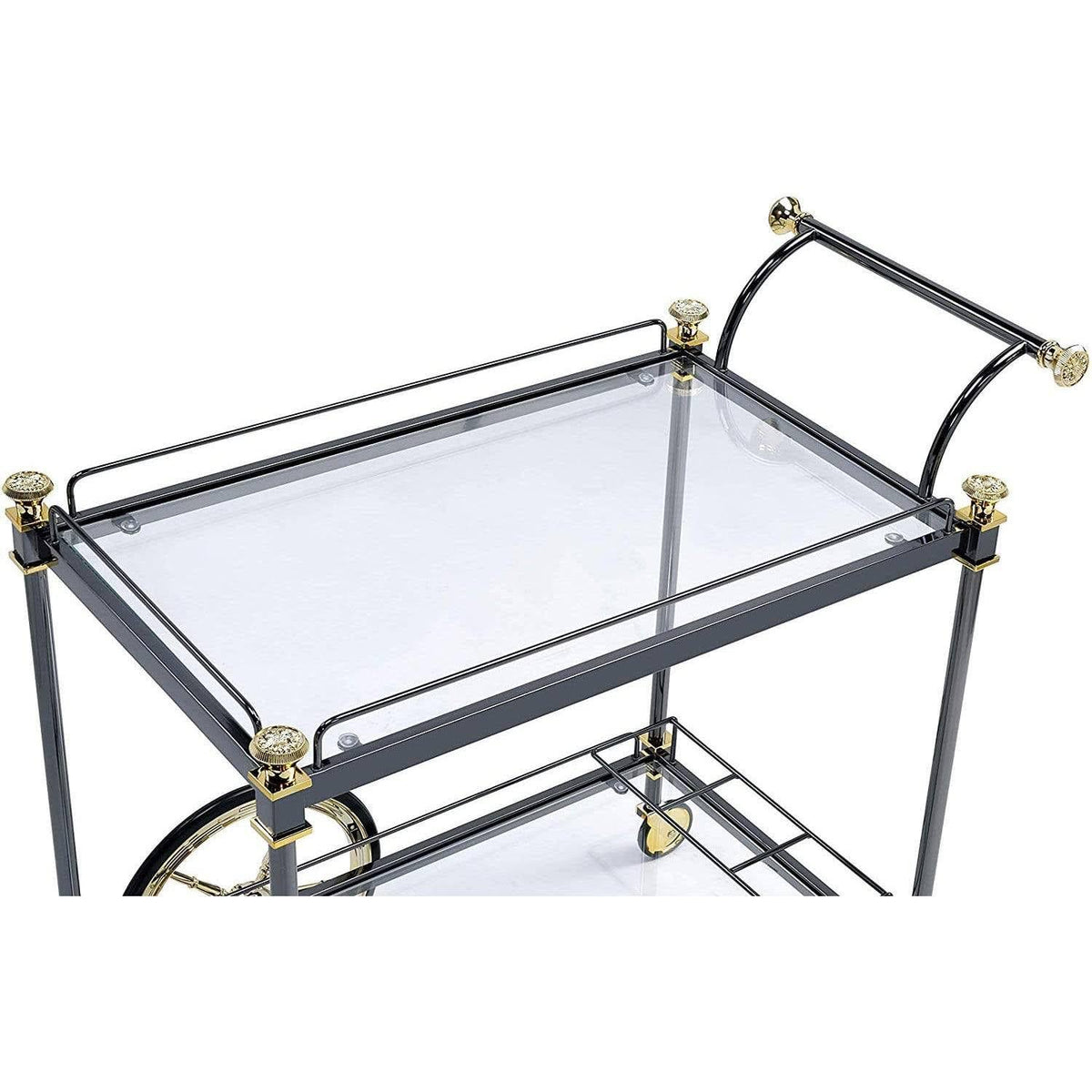 Metal Framed Serving Cart with Glass Shelves Black and Gold U7002