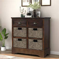 Rustic Storage Cabinet with Two Drawers and Four Rattan Basket I886